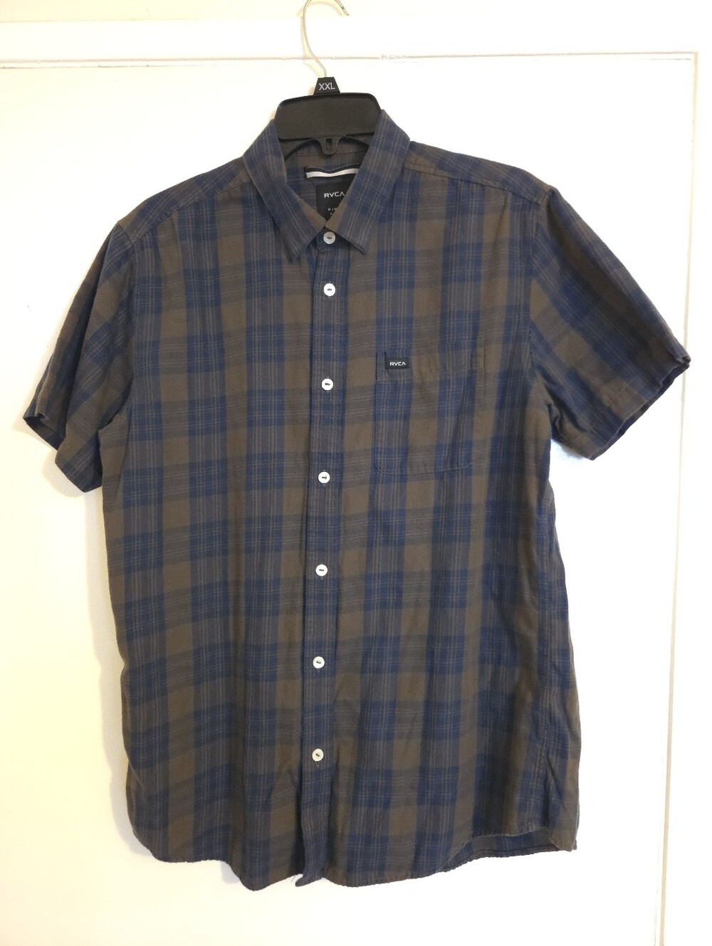 RVCA short Sleeve Button Shirt Green Blue Unisex Mens Medium